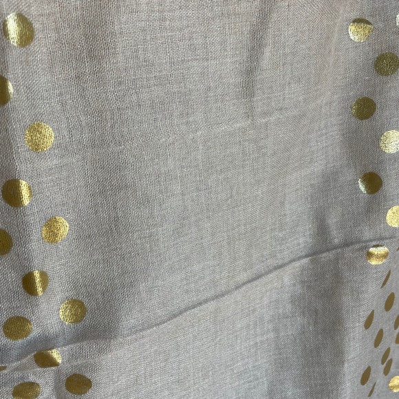 Pure DKNY Gold Polka Dot Scarf Wrap Sheer Lightweight‎ Fringe Tan NEW - Picture 7 of 11
